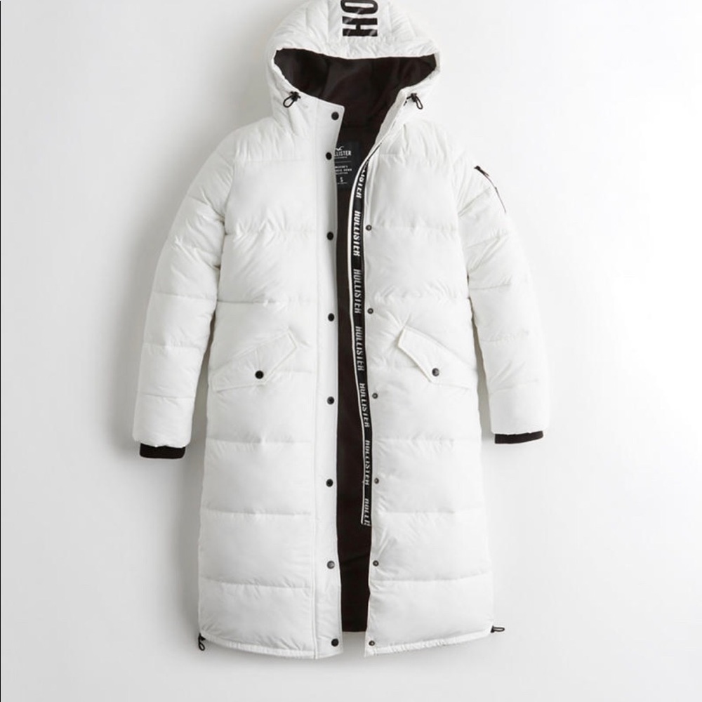 Hollister long puffer jacket bright white